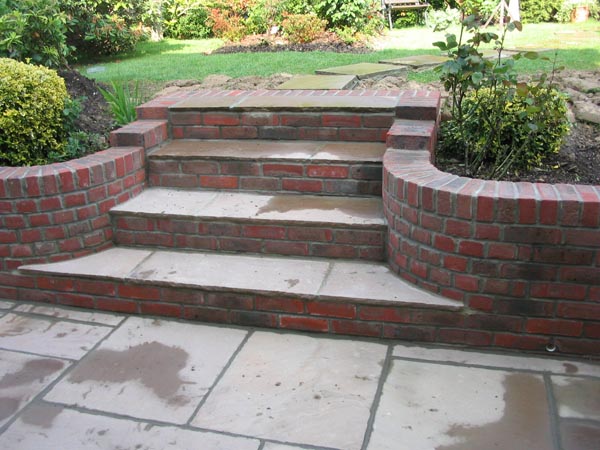 Stone treads, brick steps